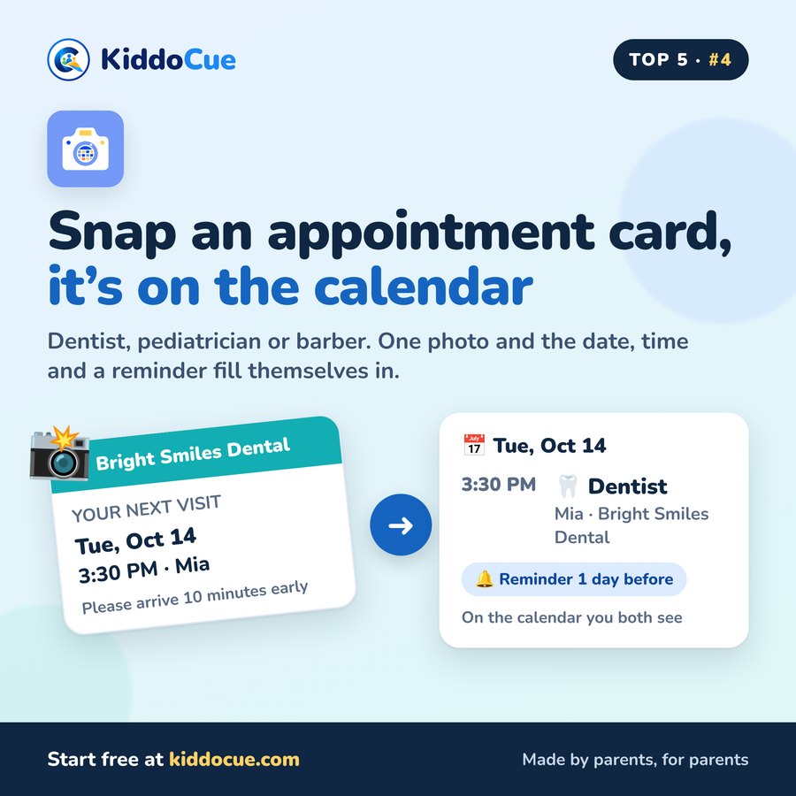 Snap an appointment card and it’s on the calendar, with a reminder