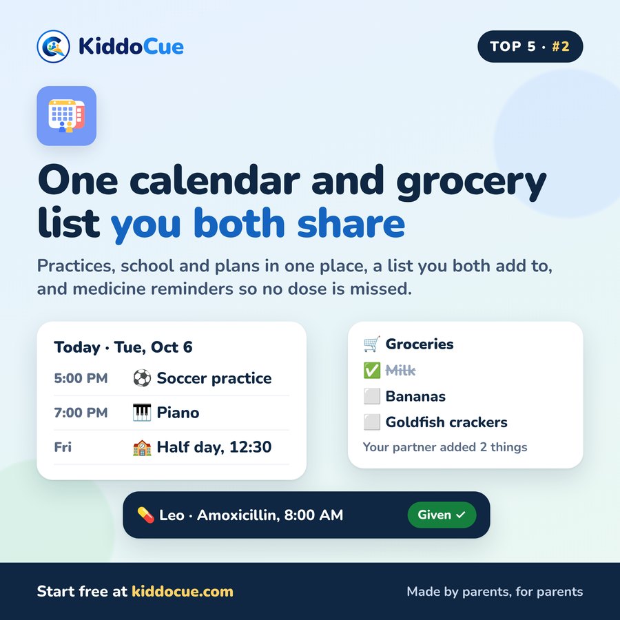 One calendar and grocery list you both share, plus medicine reminders